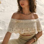 MAYA Crochet Off Shoulder Χειροποίητο Πλεκτό Τοπ Με Χαμόγελο - Μπεζ