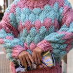 CANDY IN MY POCKET Handmade Knitted Woolen Sweater - Light Blue/Pink - Image 2