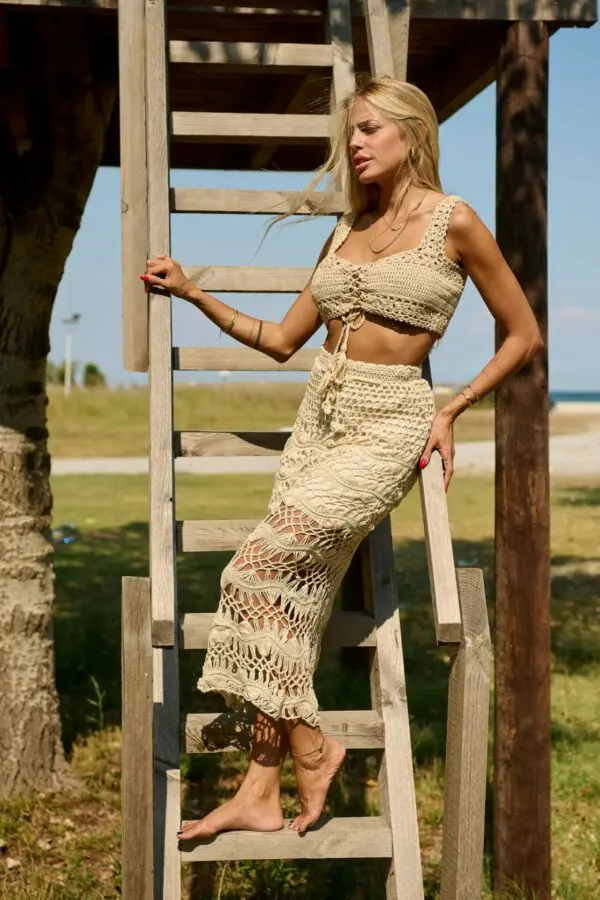 RENATA Χειροποίητο Πλεκτό Τοπ -Μπεζ - Image 7