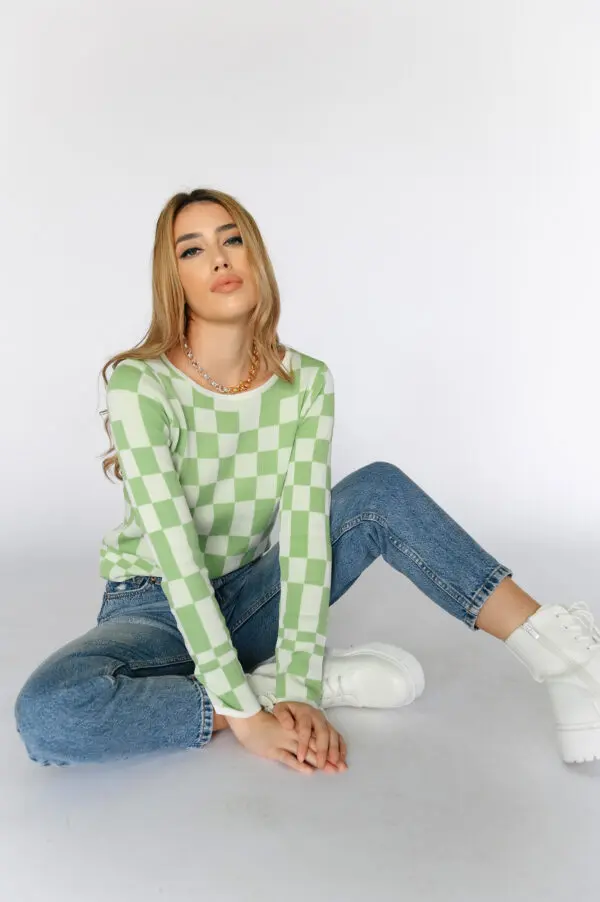 HAILEY Long-sleeved Top With Print Checkerboard - Image 2