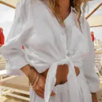 BAHAMA Μακρυμάνικη Crop Λινή Πουκαμίσα -Λευκό - Image 2