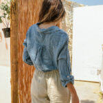 BAHAMA Crop Long-sleeved Linen Shirt -Blue - Image 6