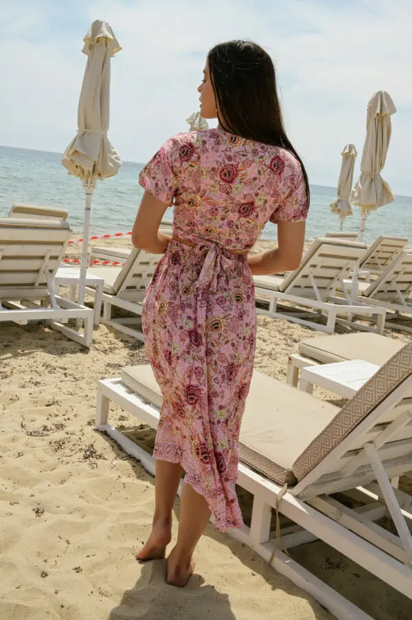 MIRANDA Τοπ Εμπριμέ Crop Τοπ Με Κοντό Μανίκι - Ροζ - Image 4