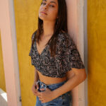 TEMPTING FATE Printed Top With Sleeves - Black