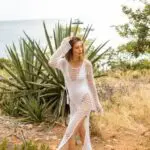KATIE Χειροποίητο Πλεκτό Μακρυμάνικο Maxi Φόρεμα -Λευκό