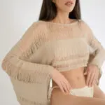 HONOLULU Handmade Crochet Long-Sleeved Crop Top With Ruffles - Image 4
