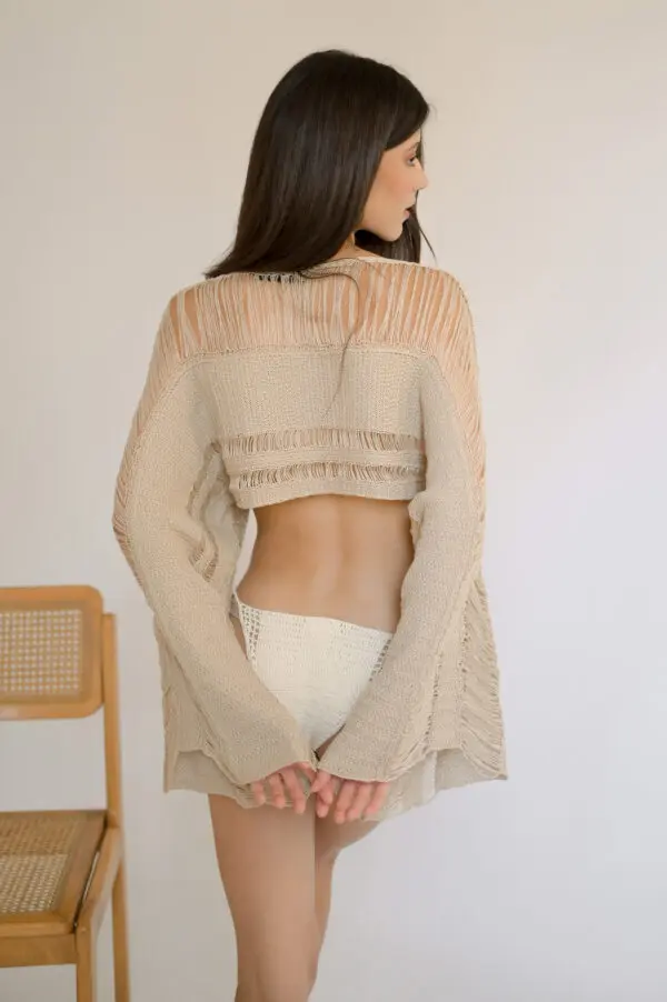 HONOLULU Handmade Crochet Long-Sleeved Crop Top With Ruffles - Image 5