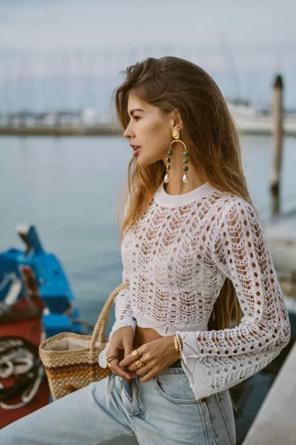 SHEER PERFECTION Χειροποίητο Πλεκτό Μακρυμάνικο Τοπ Με Ανοιχτή Πλάτη-Λευκό