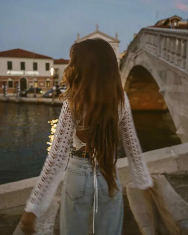 SHEER PERFECTION Χειροποίητο Πλεκτό Μακρυμάνικο Τοπ Με Ανοιχτή Πλάτη-Λευκό - Image 6