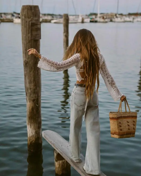 SHEER PERFECTION Χειροποίητο Πλεκτό Μακρυμάνικο Τοπ Με Ανοιχτή Πλάτη-Λευκό - Image 3