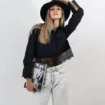 MIDNIGHT OASIS Crop Shirt With Details From Lace
