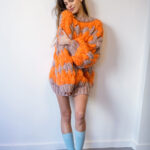 CANDY IN MY POCKET Handmade Knitted Woolen Sweater - Orange/LightBrown - Image 3