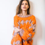 CANDY IN MY POCKET Handmade Knitted Woolen Sweater - Orange/LightBrown - Image 2