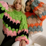 CANDY IN MY POCKET Handmade Knitted Woolen Sweater – Orange/Light Blue/Peach - Image 7