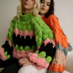 CANDY IN MY POCKET Handmade Knitted Woolen Sweater – Orange/Light Blue/Peach - Image 6