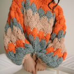 CANDY IN MY POCKET Handmade Knitted Woolen Sweater – Orange/Light Blue/Peach - Image 4