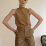 DORIAN Eco Leather Shorts With Zipper -Brown