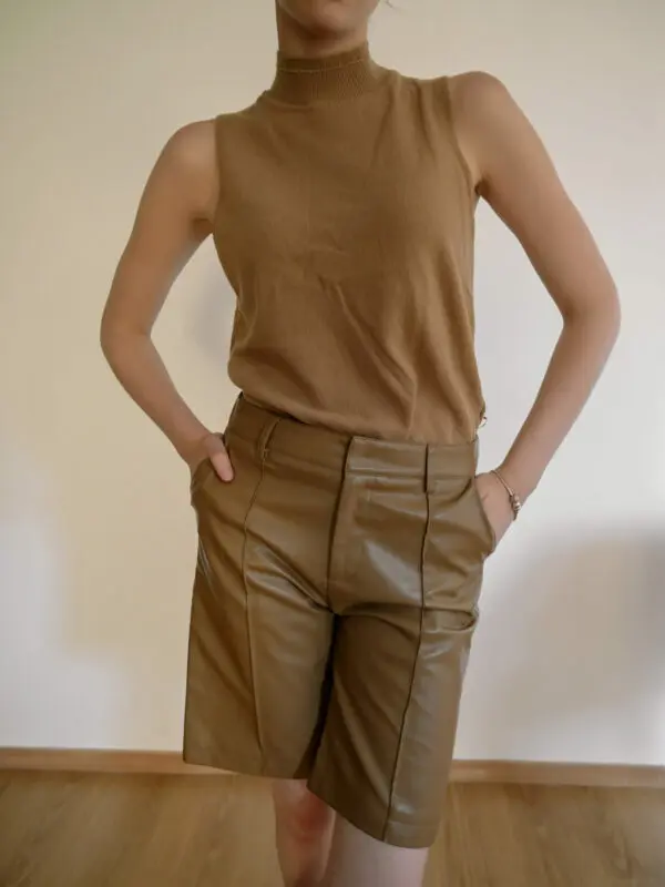DORIAN Eco Leather Σορτς Με Φερμουάρ -Καφέ - Image 3