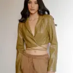 THAT GIRL Long-Sleeved Crop Top - Cardigan Eco Leather With Ropes - Image 2