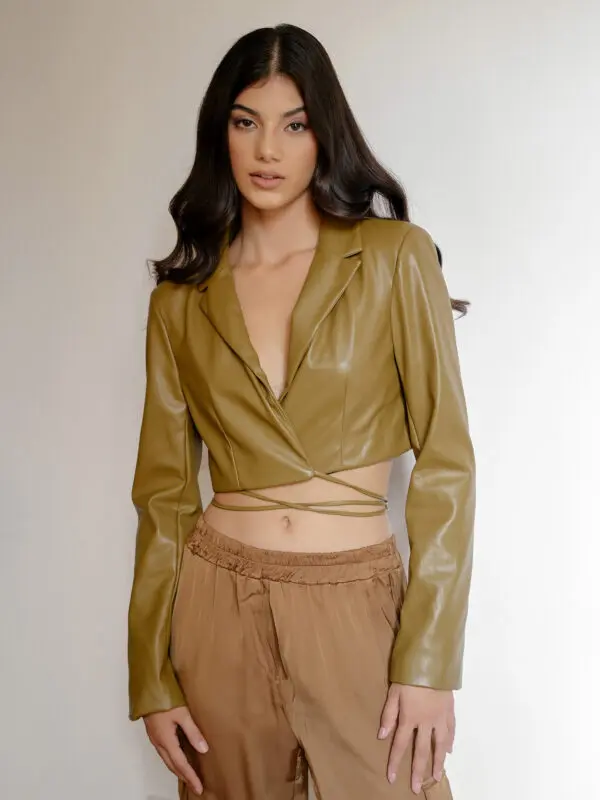 THAT GIRL Long-Sleeved Crop Top - Cardigan Eco Leather With Ropes - Image 2