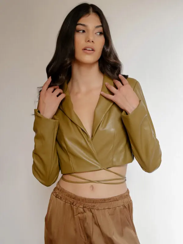 THAT GIRL Long-Sleeved Crop Top - Cardigan Eco Leather With Ropes - Image 5