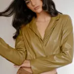 THAT GIRL Long-Sleeved Crop Top - Cardigan Eco Leather With Ropes