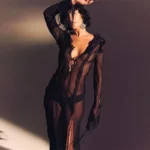 SENT FROM HEAVEN Maxi See-Through Long-Sleeved Dress With Details On The Chest And Sleeves-Black - Image 2
