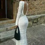 PARADISE FEELING Maxi Handmade Long-Sleeved Crochet Dress With Open Back - Image 7