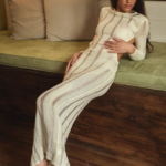 NEW FLAME Maxi Long-Sleeved Dress With Open Back And Transparent Details