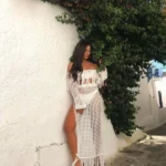 ZETA Handmade Long-Sleeved Crochet Top With Fringes -White - Image 3