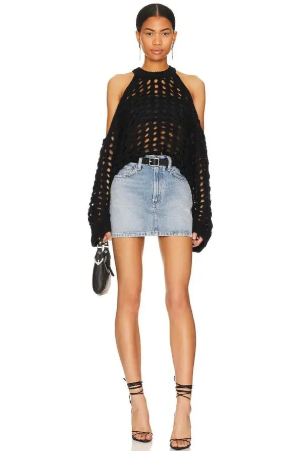 IN TWO MINDS Crochet Long-Sleeved Perforated Top With Open Shoulders - Image 2