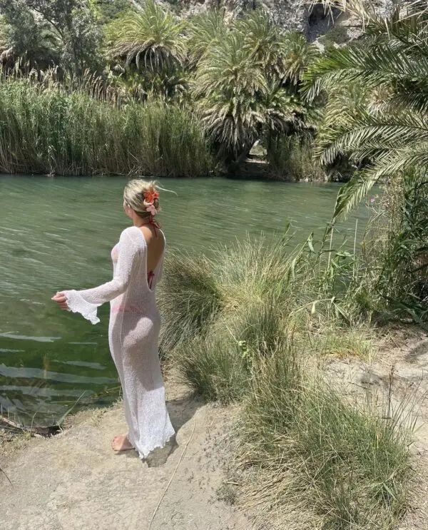 MIMOSA OPEN BACK Sheer Long-Sleeved Maxi Dress With Open Back