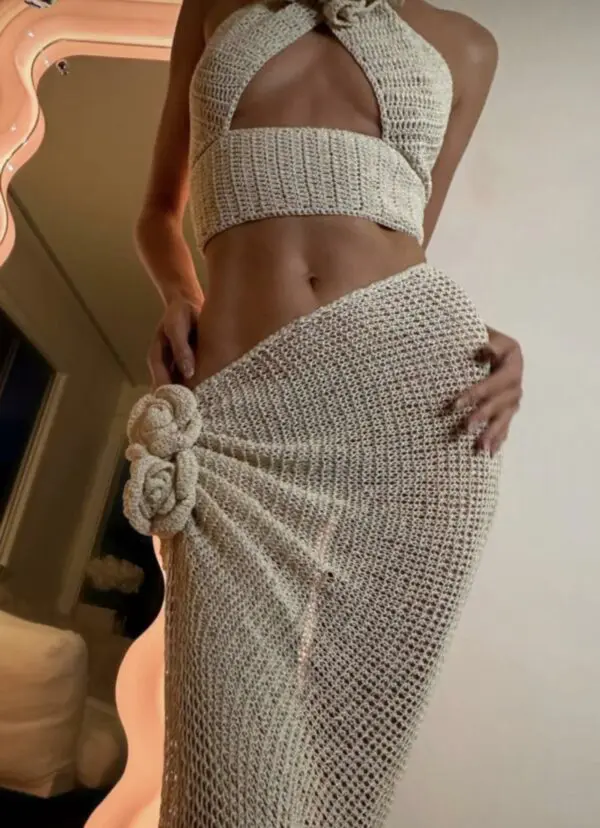 JAPANESE LOVER Handmade Crochet Co-ord Set - Top With Maxi Skirt - Image 2