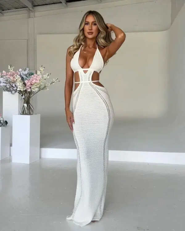 MORE N' MORE Maxi Πλεκτό Διάτρητο Φόρεμα Με Λεπτομέρειες -Κοψίματα - Image 3