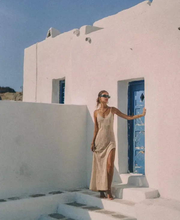 ELEVATED LOOK Maxi Πλεκτό Φόρεμα Με Τιράντες Και Σκίσιμο Στο Πλάι - Image 7