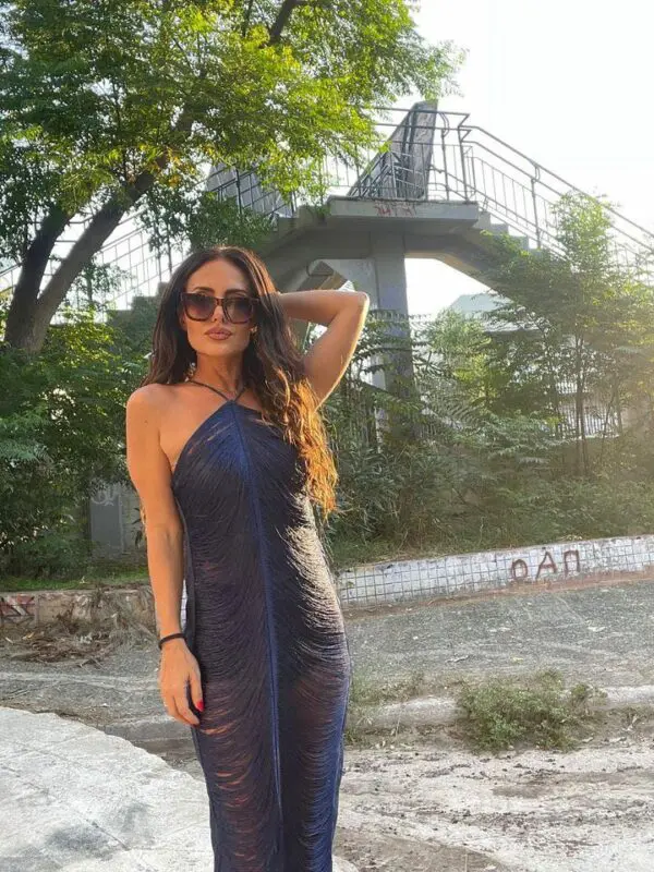 HAVANA VIBES Maxi Φόρεμα Με Ξέφτια -Σκούρο Μπλε - Image 3