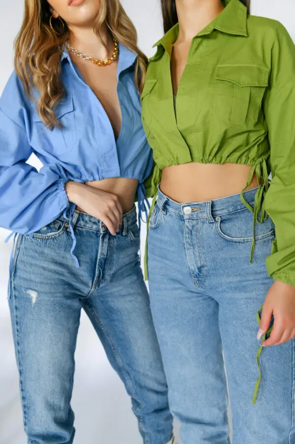 LOVE THIS Μακρυμάνικο Crop Τοπ – Τύπου Πουκάμισο -Μπλε