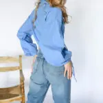 LOVE THIS Μακρυμάνικο Crop Τοπ – Τύπου Πουκάμισο -Μπλε - Image 5