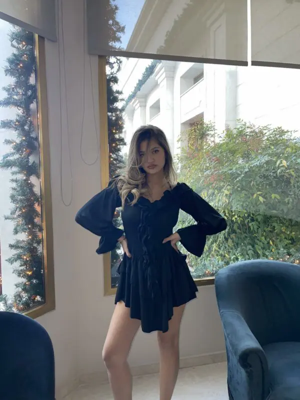 WATCH ME DANCE Mini Long-sleeve Dress With Inner Shorts And Frill Details - Image 4