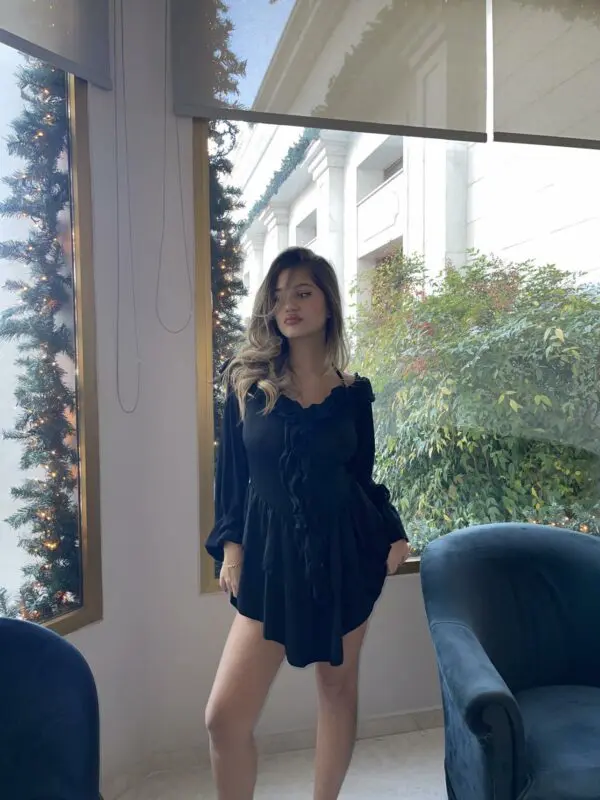 WATCH ME DANCE Mini Long-sleeve Dress With Inner Shorts And Frill Details