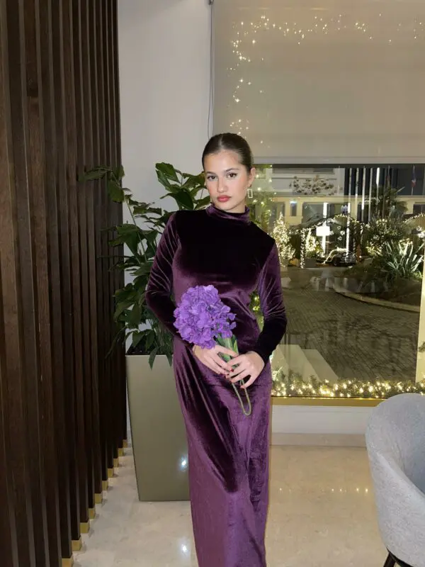 PURPLE RAIN Maxi Long-sleeve With High Neckline And Velvet Texture - Image 2