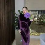 PURPLE RAIN Maxi Long-sleeve With High Neckline And Velvet Texture