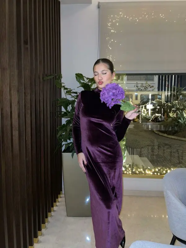 PURPLE RAIN Maxi Long-sleeve With High Neckline And Velvet Texture