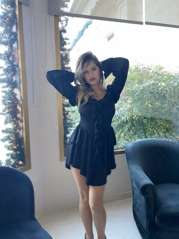 WATCH ME DANCE Mini Long-sleeve Dress With Inner Shorts And Frill Details - Image 3