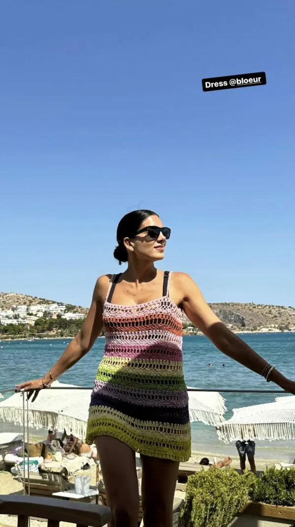 SUMMER COLORS Mini Πολύχρωμο Διάτρητο Χειροποίητο Πλεκτό Φόρεμα Με Τιράντες - Image 5