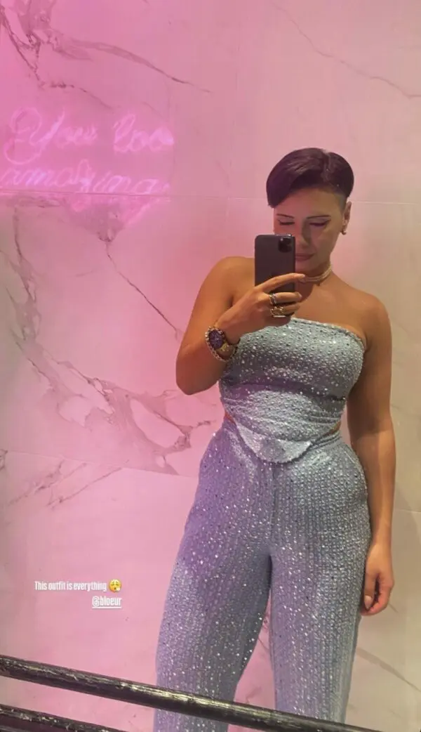 DON'T CALL ME YOURS DENIM Strapless Corset-Style Crop Top With Sequins Details - Image 8