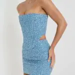 DON'T CALL ME YOURS DENIM Strapless Corset-Style Crop Top With Sequins Details - Image 2