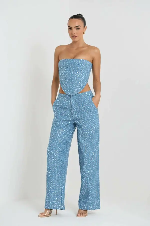 DON'T CALL ME YOURS DENIM Pants With Sequins Details - Image 3