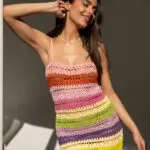 SUMMER COLORS Mini Πολύχρωμο Διάτρητο Χειροποίητο Πλεκτό Φόρεμα Με Τιράντες