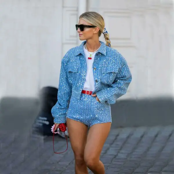 DENIM Crop Jacket With Sequin Details